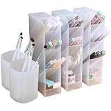 5 Pcs Desk Organizer- Pen Organizer Storage for Office, School, Home Supplies, Translucent White Pen Storage Holder, Set of 3, 2 Cups 16 Compartments (White)