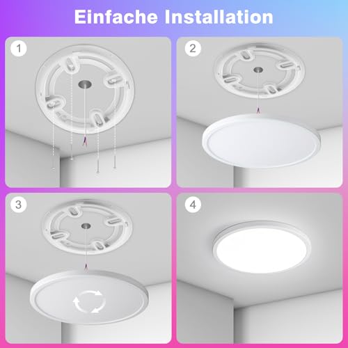 Oraymin Ceiling Light with Remote Control, Diameter 30 cm, 24 W, 3300 lm, LED Ceiling Light, RGB Colour Changing Round, 3000 K - 6500 K LED Ceiling Light, Dimmable for Bedroom, Kitchen, Living Room, Corridor, Balcony