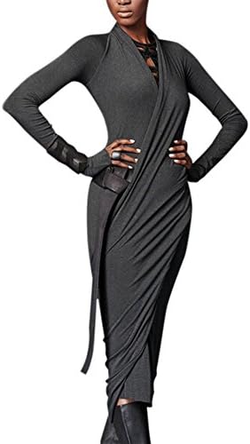 HelloPretty Women Knitted V-neck Wrap Slim Dress Bandage Bodycon Evening Party Dresses (8, Grey)