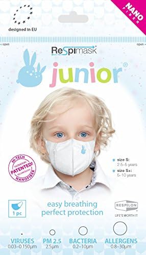 Respimask Junior Small+ (5 - 10yo) Antiviral Face Mask - 5pcs - virus, dust, pollen, mold spores, flu, cold, bacteria, smog protection