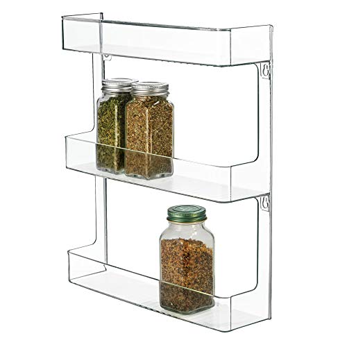 InterDesign Linus Plastic Wall Mount Organizer Rack for Spices, Tea, Sauces, and Baking Supplies in Your Kitchen or Pantry, Clear