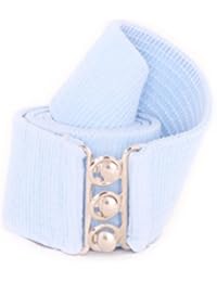 Malco Modes Luxury Vintage Child Elastic Cinch Stretch Belt, Metal Hook and Eye Clasp Buckle, Elastic Core, Cotton-Covered (Light Blue, X-Small)