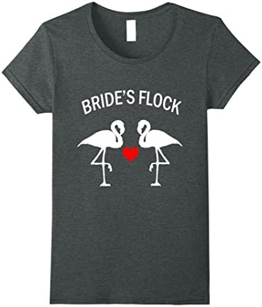 Womens Bride's Flock Bachelorette Party Tshirt Flamingo Wedding Tee Large Dark Heather