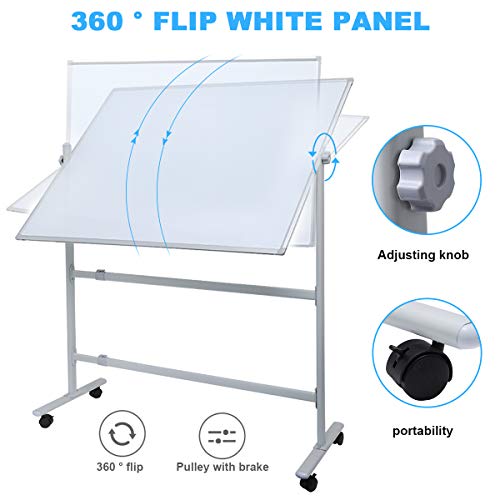 Mobile Whiteboard 48 x 32 Inches Double Sided Dry Erase