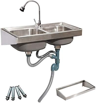 キッチンシンクステンレス製の業務用シンク 壁に取り付けられた洗面台 固定三脚ブラケット壁シンクブラケット 洗面台ダブルシンク