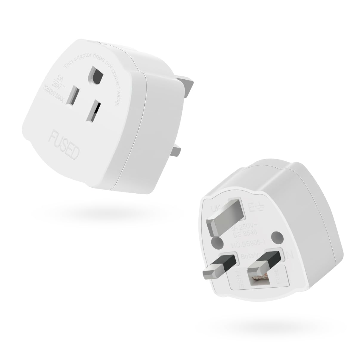 AIEVE US to UK Plug Adapter, 2/3 Pin USA to 3 Pin UK Travel Adapter with 13A Fuse, American/Mexico/Janpan to British Plug (2-Pack)
