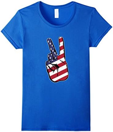 Womens American Peace Sign Patriot USA Flag Day Shirt Small Royal Blue