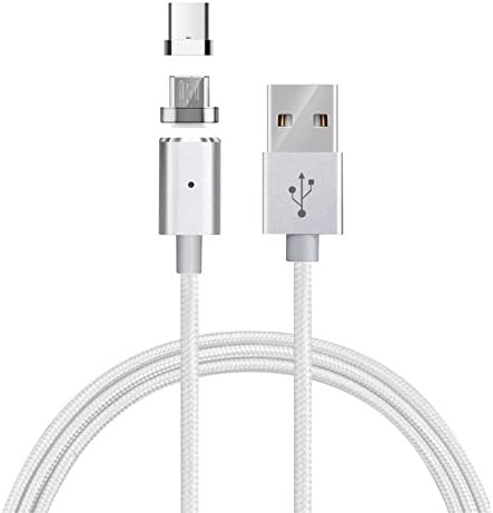 Akiko Magnetic Micro USB USB-C Cable LED Indicator USB Sync Fast Charger Braided Cable Silver for Samsung, Sony, HTC, Nokia Android