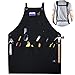 Work Apron With Tool Pockets, Upgraded Heavy Duty Canvas Tool Apron Workshop Apron With Quick Release Buckle Adjustable M To XXL (Black)