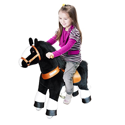 PonyCycle Official Ride On Black Horse with White Hoof No Battery No Electricity Mechanical Horse White & Black Small for Age 3-5