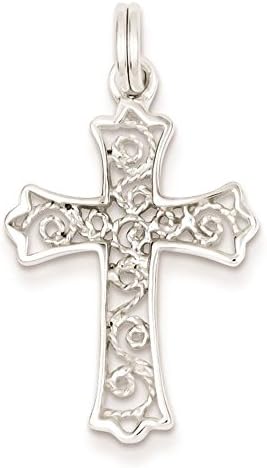 925 Sterling Silver Fluer de lis Cross Charm Pendant 27mm x 17mm