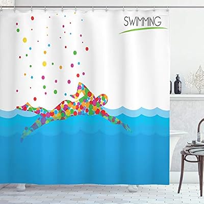 Ambesonne Olympics Decorations Shower Curtain Set Pattern Of Swimmer In Pool With Different Sized Circles Colorful Modern Art Bathroom Accessories 75 Inches Long Red Green Blue Buy Online At Best Price In