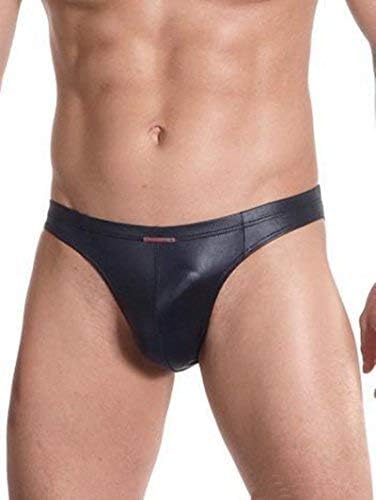 MWPT Mens Sexy Briefs Exposed Ass Imitation Leather Lingerie Underwear G-Strings Black