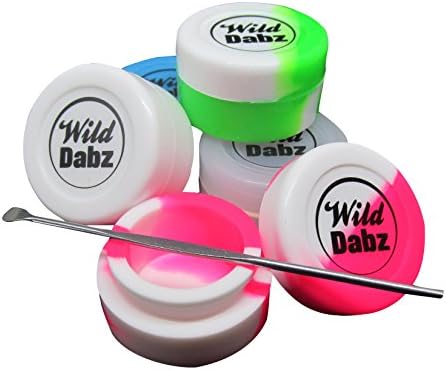 5 Pack Multi-Color Platinum Cured Non-Stick Silicone Oil Wax Multi-Use Concentrate Containers With Free Mini Dab Tool And Wild Dabz Sticker