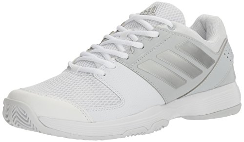 adidas Performance Women's Barricade Court w Tennis Shoe, White/Metallic Silver/Medium Grey Heather, 8.5 M US