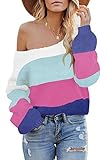 ETCYY Women's Pullover Sweater Off The Shoulder Baggy Sweaters Casual Long Sleeve Knit Batwing Colorblock Jumper Tops