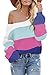 ETCYY Women's Pullover Sweater Off The Shoulder Baggy Sweaters Casual Long Sleeve Knit Batwing Colorblock Jumper Tops