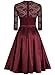 Mmondschein Women Vintage 1930s Style 3/4 Sleeve Black Lace A-line Party Dress DarkRed S