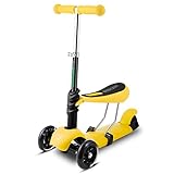 Toddler Scooter Micro Mini Kick Scooter with Removable Seat, LED Flashing Wheels and Adjustable Handlebar for Children Boys Girls Age 1-7 (Yellow)