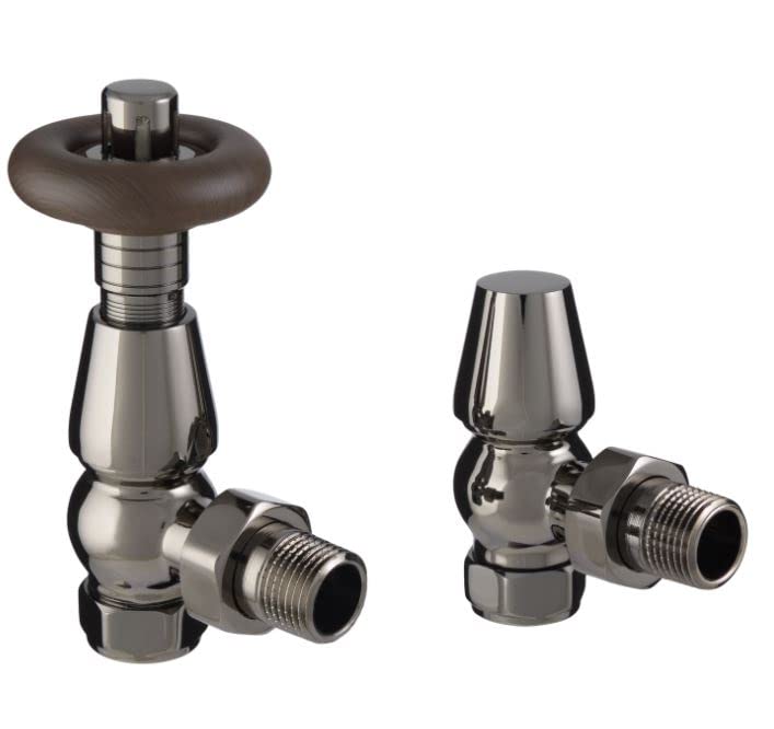 Excel Home Thermostatic Radiator Valves - Traditional Design 1/2" x 15mm Metal Head Radiator Valves - Angled Black Nickel
