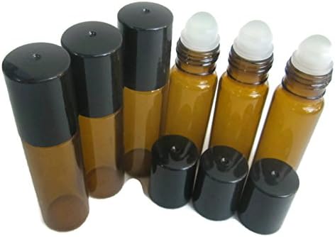 USA - 10 ml Amber Glass Roll On Bottles (24) with Glass Roller Balls - Refillable Aromatherapy Essential Oil Roll On (24)