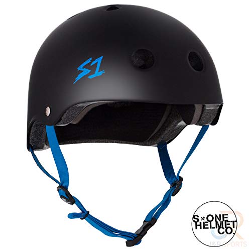 S1 Lifer Helmet - Multi-Impact & High-Impact Certified - Multiple Colours & Sizes (Black Matt with Cyan Strap, Medium 21.5" (54.6cm))