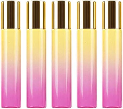 5pcs/10ml Portable Mini Perfume Essential Oil Glass Container Roll on Design Gradient Color Travel Glass Bottle