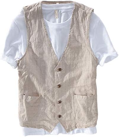 Big Sam ベスト メンズ リネンベスト 春 夏 袖なし ストライプ ジレ ノースリーブ 大きいサイズ 亜麻 トップス 薄手 カジュアル ナチュラル風 ビジネス おしゃれ Vネック 3色選択 麻 細身 通気 吸汗 普段着 部屋