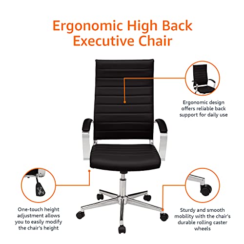 Amazon Basics HighBack Executive Swivel Office Desk Chair with Ribbed Puresoft Upholstery