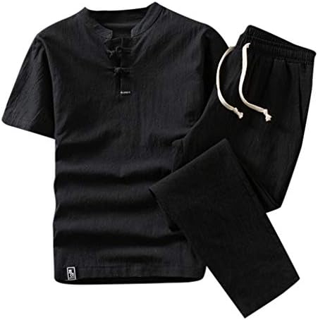Mens Cotton Linen 2 Piece Outfits Short 