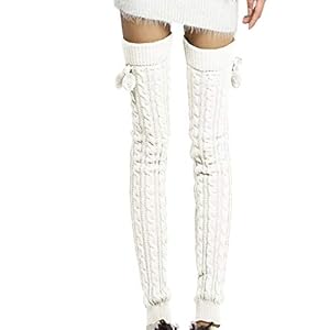 EMMA Dames meisjes 1 paar beenwarmers beenwarmers grof gebreid gedraaid patroon met strik One Size Overknee winter…