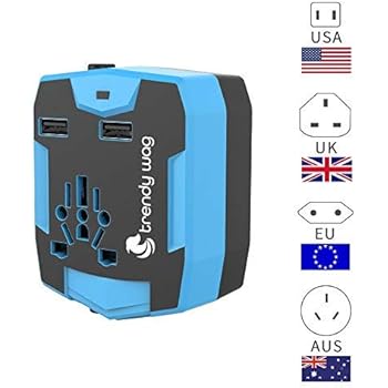 adapter countries type g power one Universal Power All 2 with & Travel Wag Trendy Amazon.com: USB, Bank Adapter in