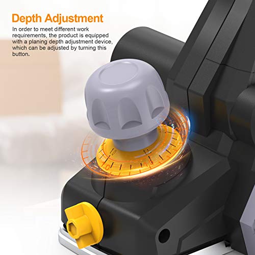 Electric Hand Planer, Jellas 16800RPM Planer, with 2 Reversible HSS Blades, 2mm Adjustable Cut Depth, Parallel Fence Bracket, Ideal Planer Woodworking, EP710