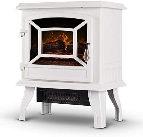 Mandycng 17-Inch Electric Infrared Fireplace Stove Heater with 3D Flame Effect 1400W Living Room Bedroom Kitchen Hallway Kids Room Home Decor, White