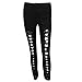 Women's Stylish Leggings Lace Up Front Hollow Out Black Twilled Skinny Pants,Black,Small