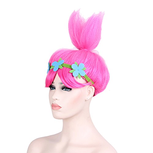 Cosplay Wigs Pink Trolls Poppy Princess Style Women Costume Hair Wig Party Head Accessories for Wig Cap (8195A) - Thumbnail 4