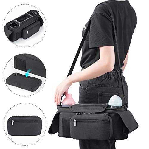 Universal Stroller Organizer [Upgraded] for Smarter Mom with Premium Deep Insulated Cup Holder,Pulaisen Stroller Accessories Bag with 2 Insulated Bottle Holders,for Bottle,Diaper,Phone,Toys,Snack etc - Thumbnail 5