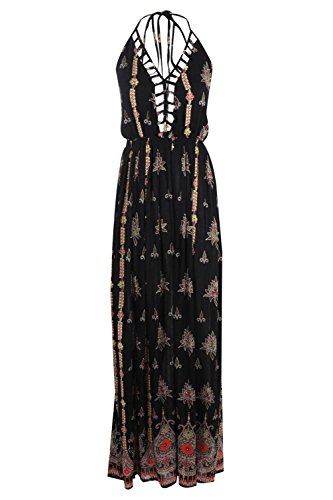 Boohoo Womens Eliza Cut Out Front Border Print Maxi Dress in Black size 4