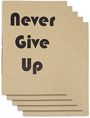 (Set of 5) A6 Handmade 4 x 5.75 inches Notebook/Never Give Up Cover / 60 Unlined Page | Lay Flat Binding | Cream Paper