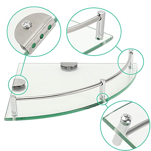 Corner Shower Shelves, 2 Pack Glass Shelf Basket Shampoo Holder Organizer Glass 304 Stainless Steel Wall Mount Cosmetic Storage Rack Bathroom