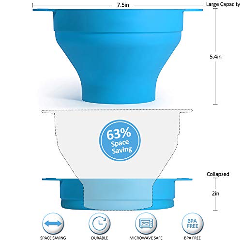 Microwave Popcorn Popper, HIPPIH 100% BPA Free Silicone Popcorn Maker with FDA approved, Collapsible Popcorn Bowl With Lid and Handles for Homemade Popcorn-Light Blue
