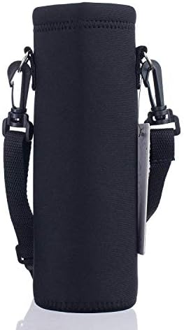 Cpaoo Water Bottle Carrier, Neoprene Water Bottle Holder Bag Case Pouch Cover with Adjustable Shoulder Strap for 1000ML or 750ML, Great for Stainless Steel and Plastic Bottles - Black