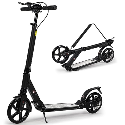 Kickscooter, Tretroller für Kinder ab 8–12 Jahren, 200 mm große Räder, Roller für Erwachsene mit Scheibenbremsen, Erwachsenenroller mit Tragegurt und