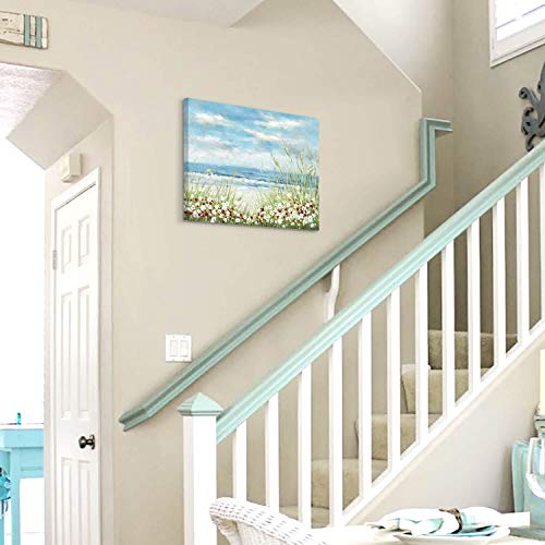 Beach-Scene-Canvas-Wall-Art-Seaside-White-Wildflower-Blue-Ocean-Seascape-Painting-Picture-Artwork-for-Bedroom-Wall-Decoration-24-x-18-x-1-Panel Beach Scene Canvas Wall Art: Seaside White Wildflower & Blue Ocean Seascape Painting Picture Artwork for Bedroom Wall…