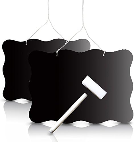 Efoxmoko 2 Hanging Chalkboard Signs with White Hanging String, Bigger Size 14x10 Inch, 2-sided, for Wedding Bridal Shower, First Day of School Kindergarten, Pregnancy Baby Announcement, Welcome Sign