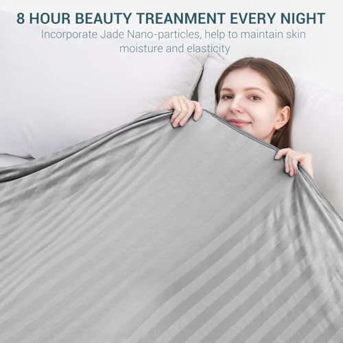 Elegear Couverture Rafraichissante d'été, Fibre de Refroidissement Arc-Chill 3.0 Japonaise Q-Max>0,5 Double Face Absorber Chaleur Corporelle Couverture Ete Légère pour Lit, Gris Clair Rayé 200x220cm