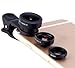 Ultra HD iPhone Lens, 180° Fisheye + 0.63X Wide Angle Lens + 15X Macro + 3X Telephoto 4 in 1 Optic Cell Phone Lens Kit for Iphone 7 6s Plus Samsung Galaxy S6 S7 Edge LG, Black