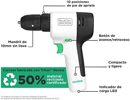 Reviva REVDD12C Trapano Avvitatore a Batteria 12V con Accessori 80 Pezzi e Cassetta Portautensili 12.5"