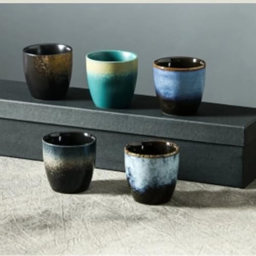 HOOPZOZA Espresso Coffee Cup Handmade 5 pcs Tea Cup Set Multicolour Gift Box150ml for Turkish Tea Cappuccino Latte(B-5)