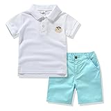 Miniowl Little Boys' 2pcs Shorts Set Polo T-shirt with Elastic Waistband Shorts (5t, White)